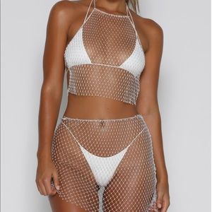NWT Meshki Diamanté Net Top White XS
